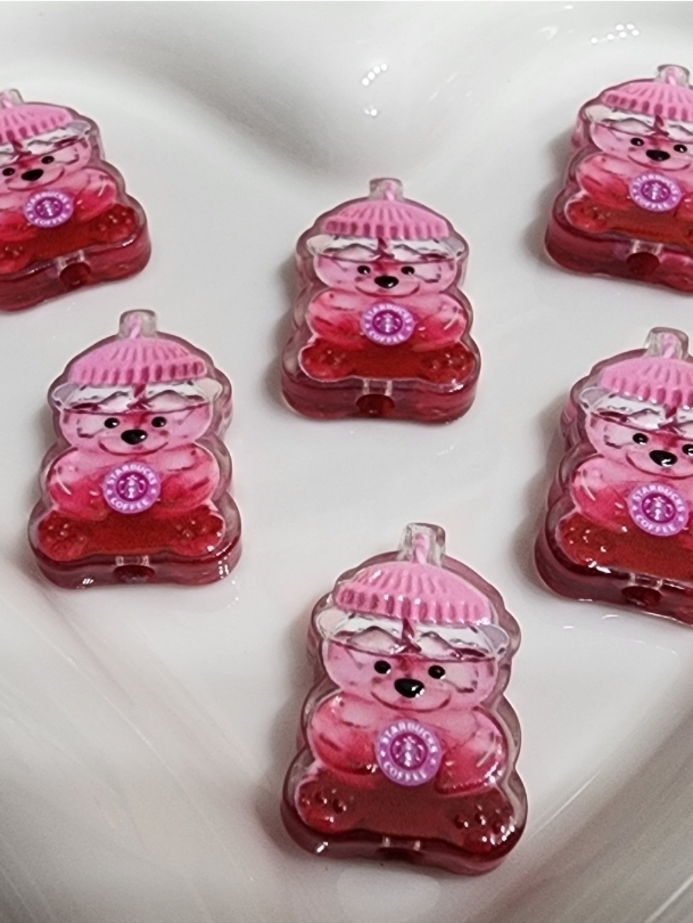 Star Bear Coffee Focal Beads 2 Pc Pink Beaded Pen Jewelry Makimg Crafts Keychain